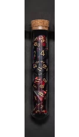 Transparent Polyhedral D&D Dice Set - 7 Die in Fantasy Potion Flask - Red/Black