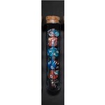 Transparent Polyhedral D&D Dice Set - 7 Die in Fantasy Potion Flask - Blue/Red