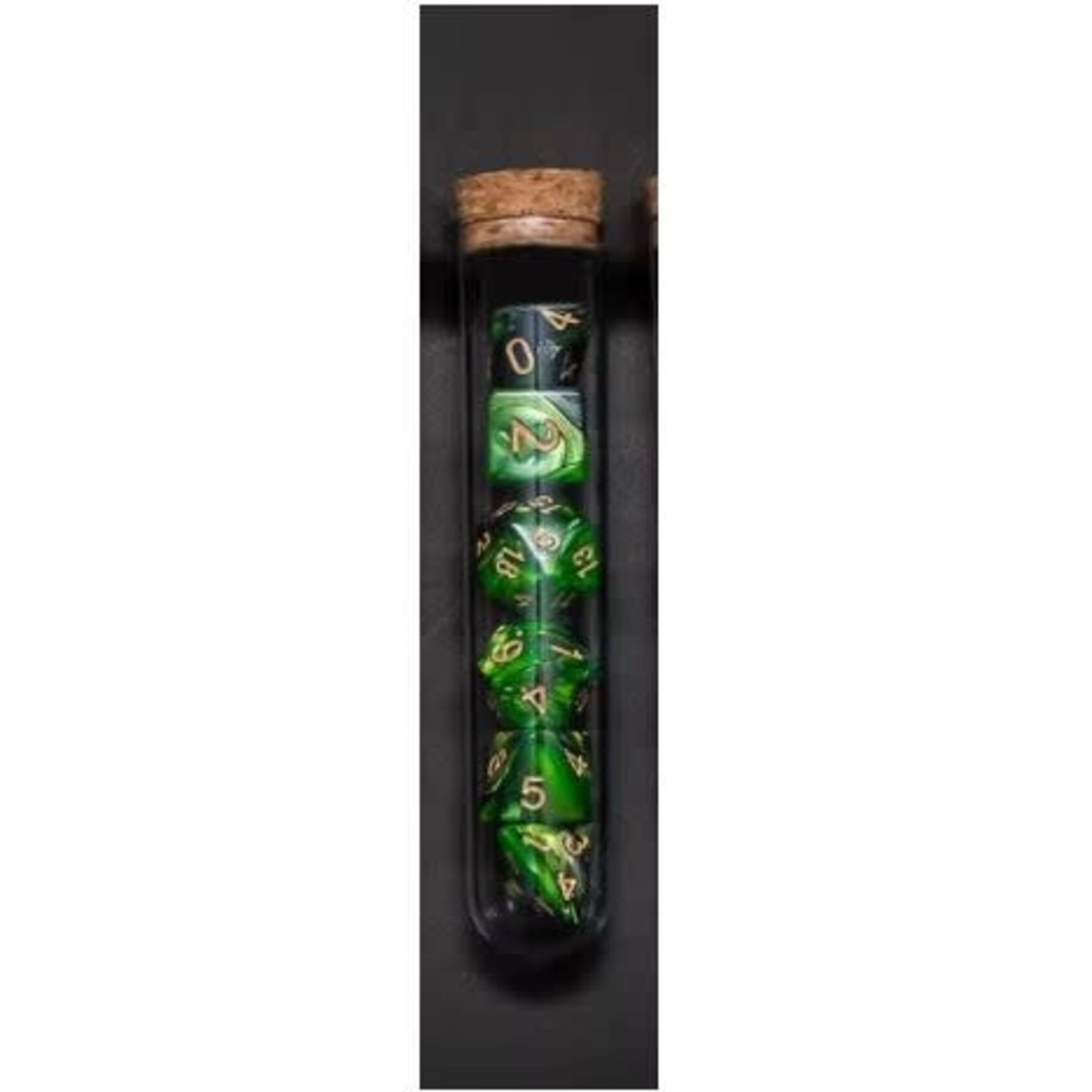 Transparent Polyhedral D&D Dice Set - 7 Die in Fantasy Potion Flask - Green