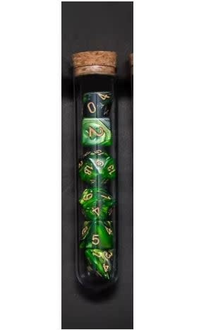 Transparent Polyhedral D&D Dice Set - 7 Die in Fantasy Potion Flask - Green