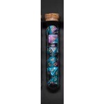 Transparent Polyhedral D&D Dice Set - 7 Die in Fantasy Potion Flask - Purple and Blue