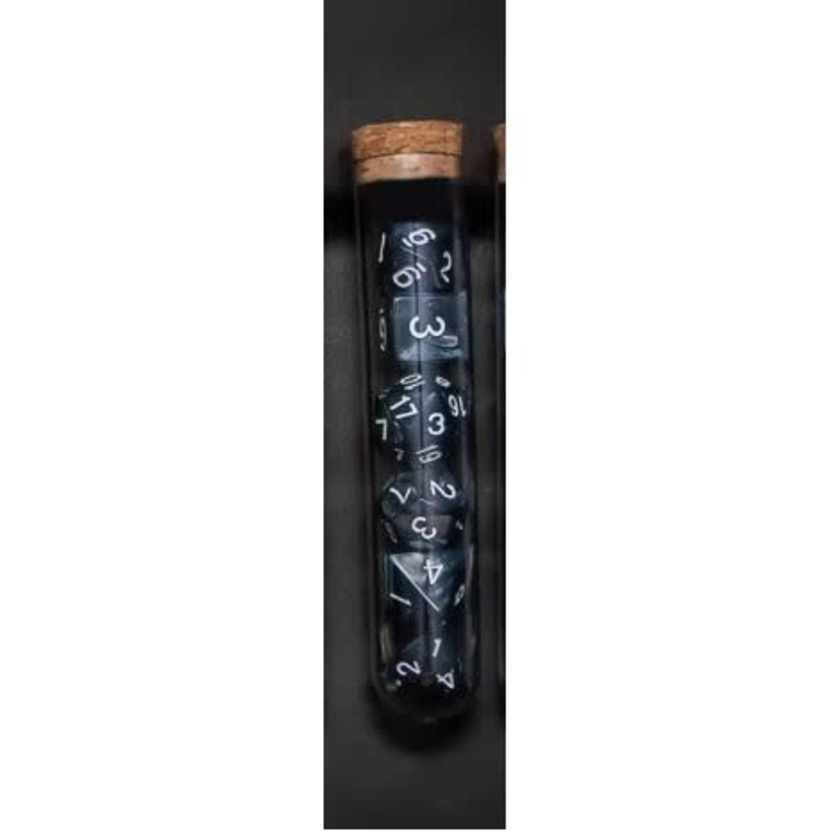 Transparent Polyhedral D&D Dice Set - 7 Die in Fantasy Potion Flask - Black