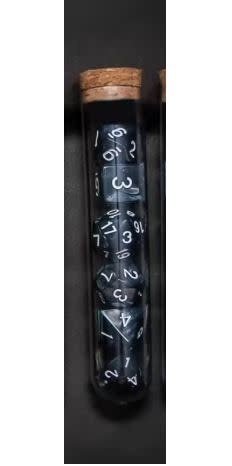 Transparent Polyhedral D&D Dice Set - 7 Die in Fantasy Potion Flask - Black