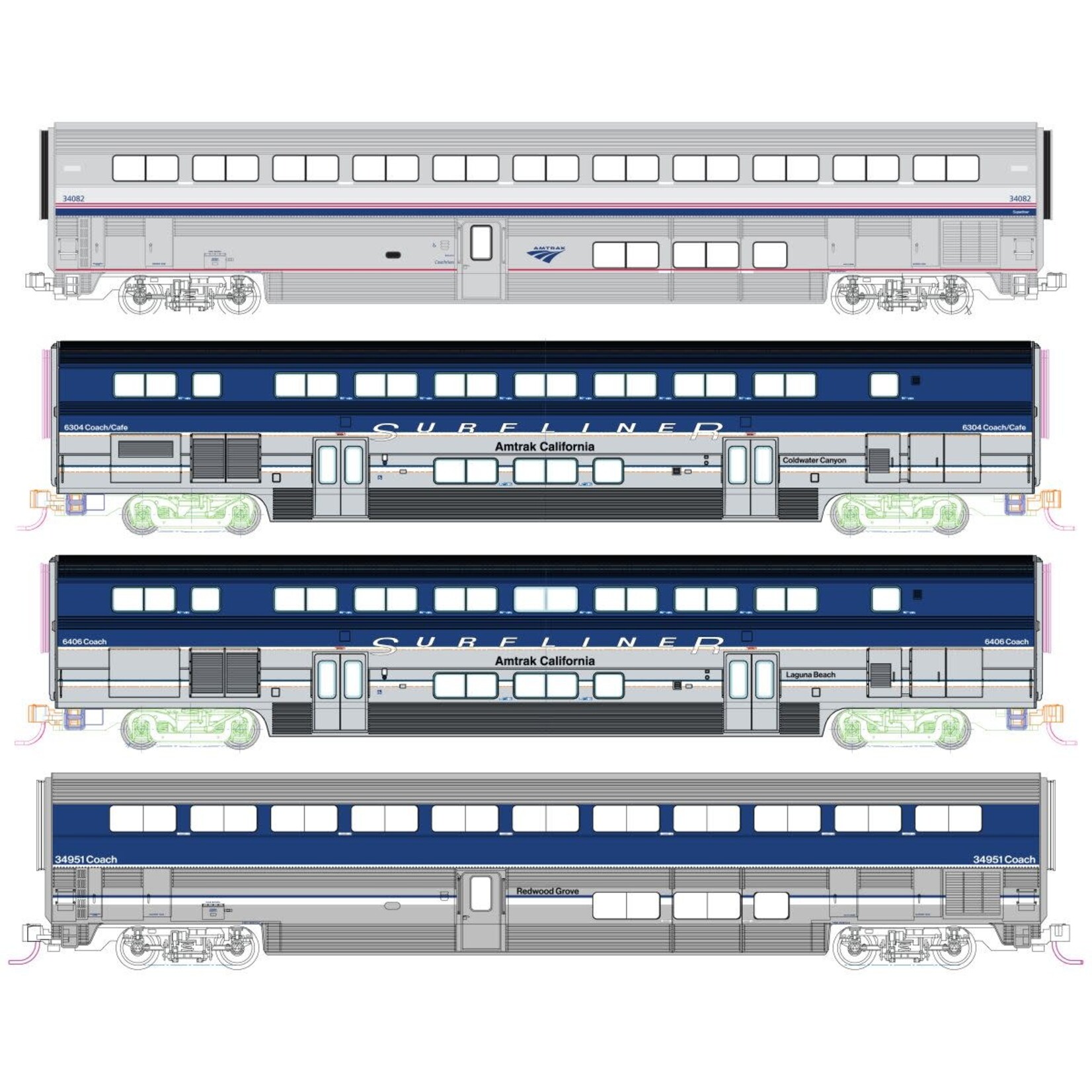 Kato 10690021 N Amtrak Pacific Surfliner 4-Car Add-On w/Lighting