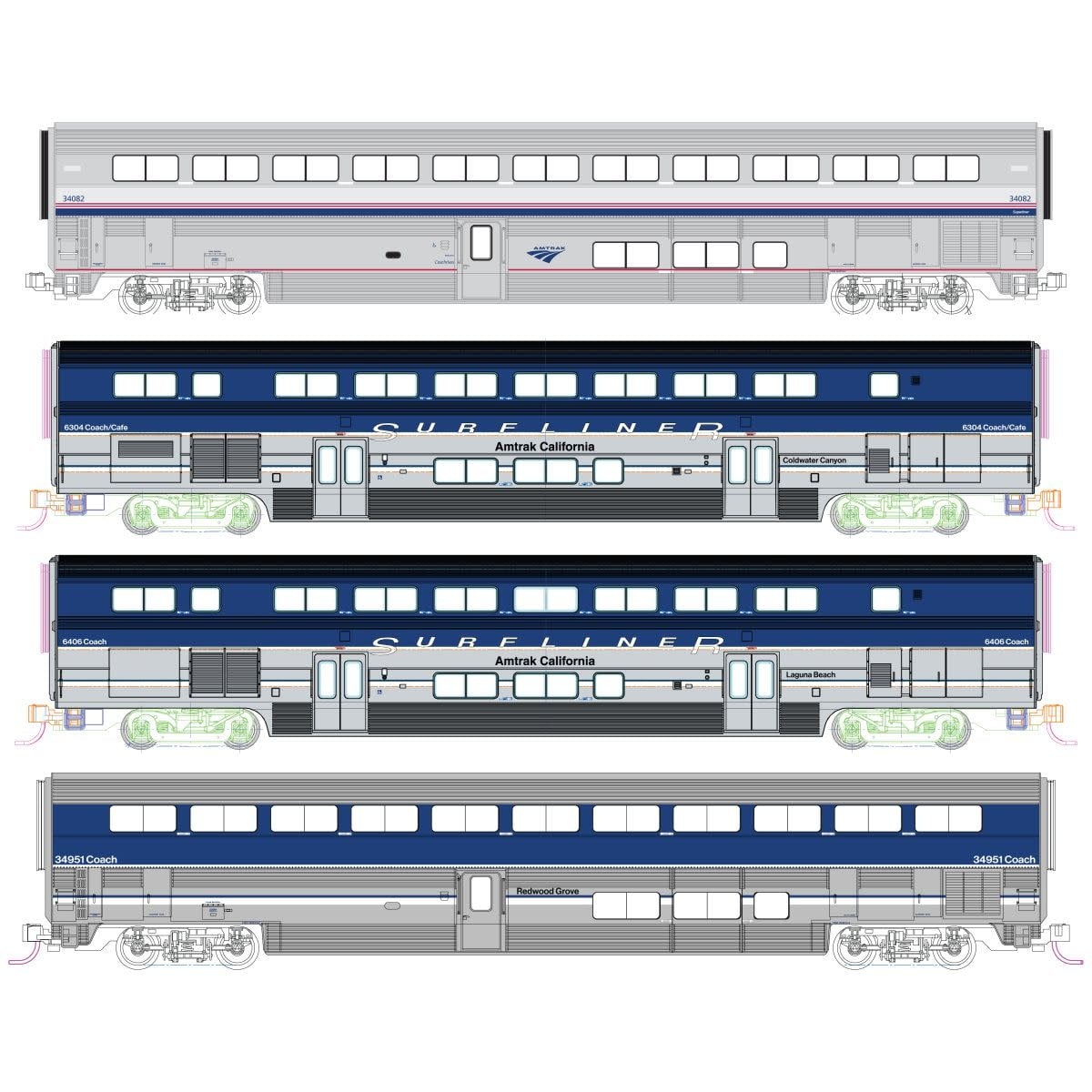 10690021 N Amtrak Pacific Surfliner 4-Car Add-On w/Lighting