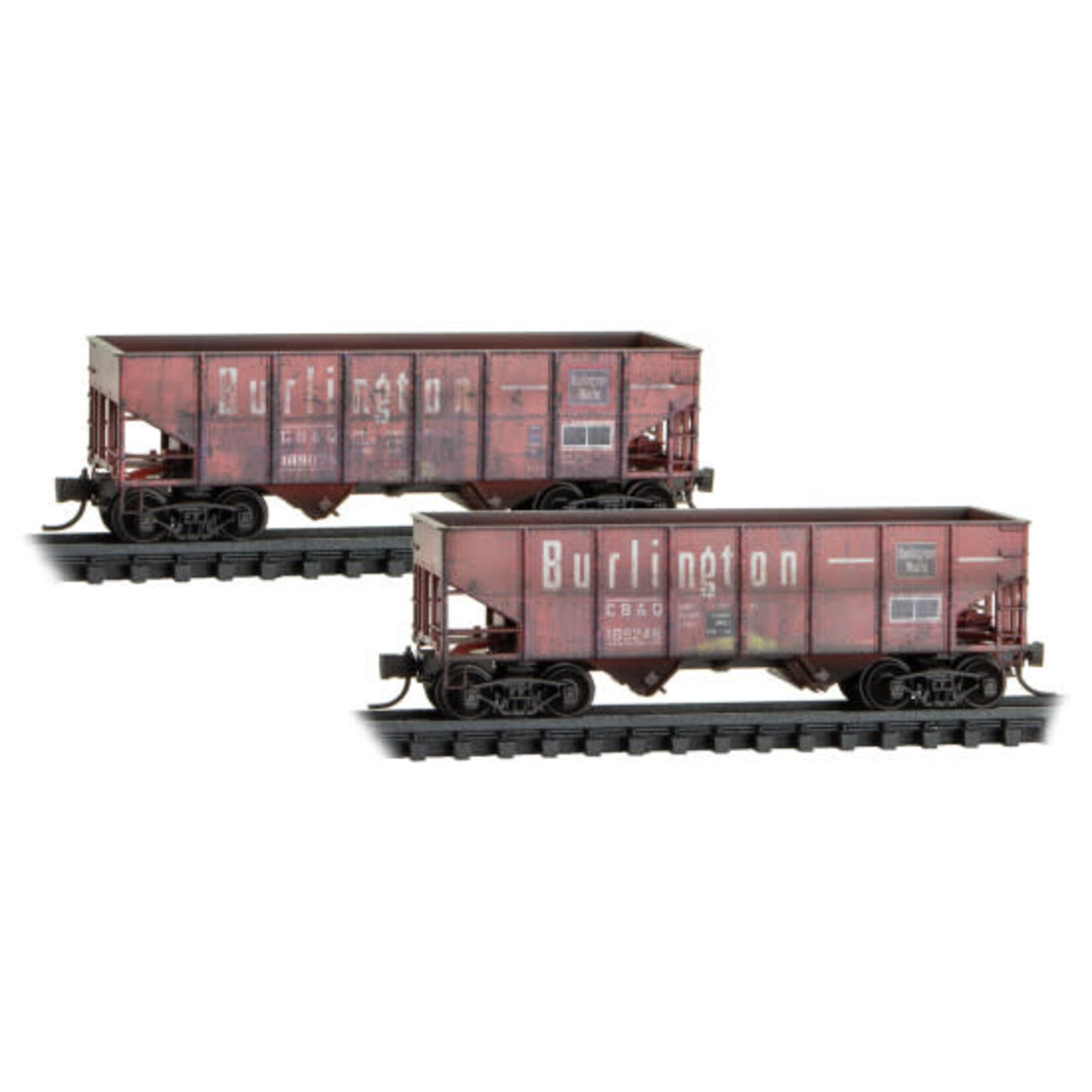 Micro Trains Line 98305089 2-Bay Hoppers Weathered CB&Q 2pk