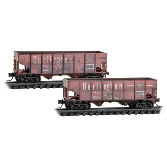 98305089 2-Bay Hoppers Weathered CB&Q 2pk