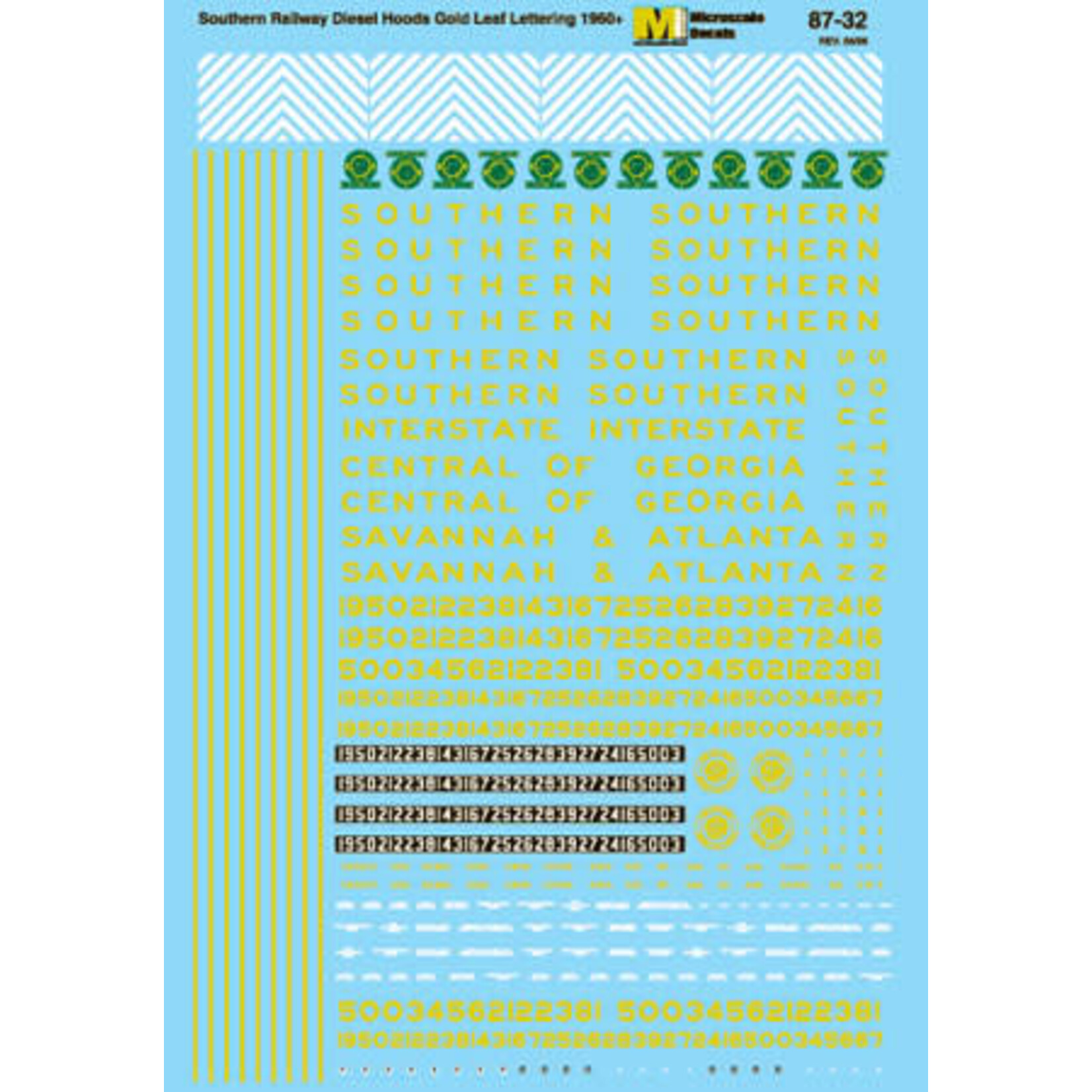 Micro Scale 8732 HO Hood Unit Diesels (Includes Central of Georgia - CG) 1960-1971 Gold Lettering
