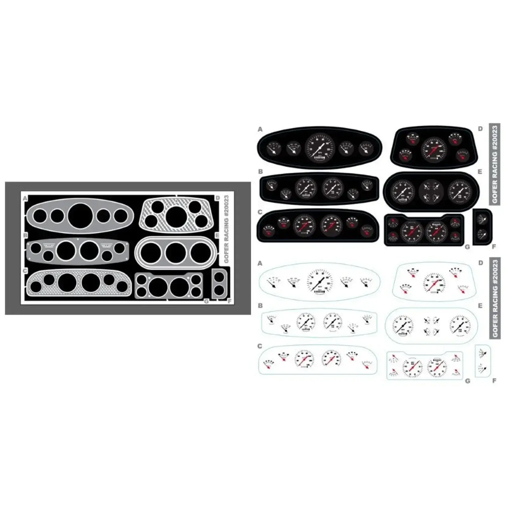 Gofer Racing 20023 1/24-/125 Custom Instrument Panel w/ Black & White Gauges