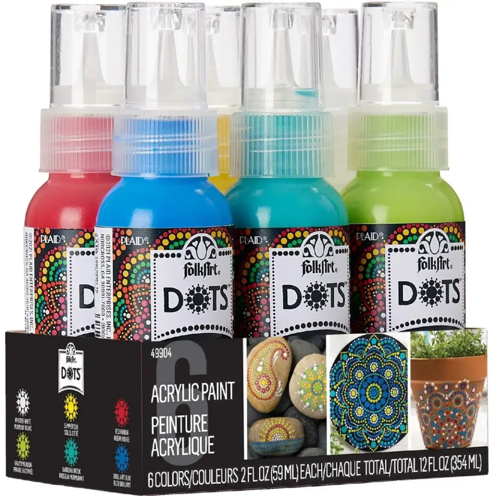 Plaid Crafts 49904 FolkArt Dots Acrylic Dotting Paint Set - 6 Colors 2oz