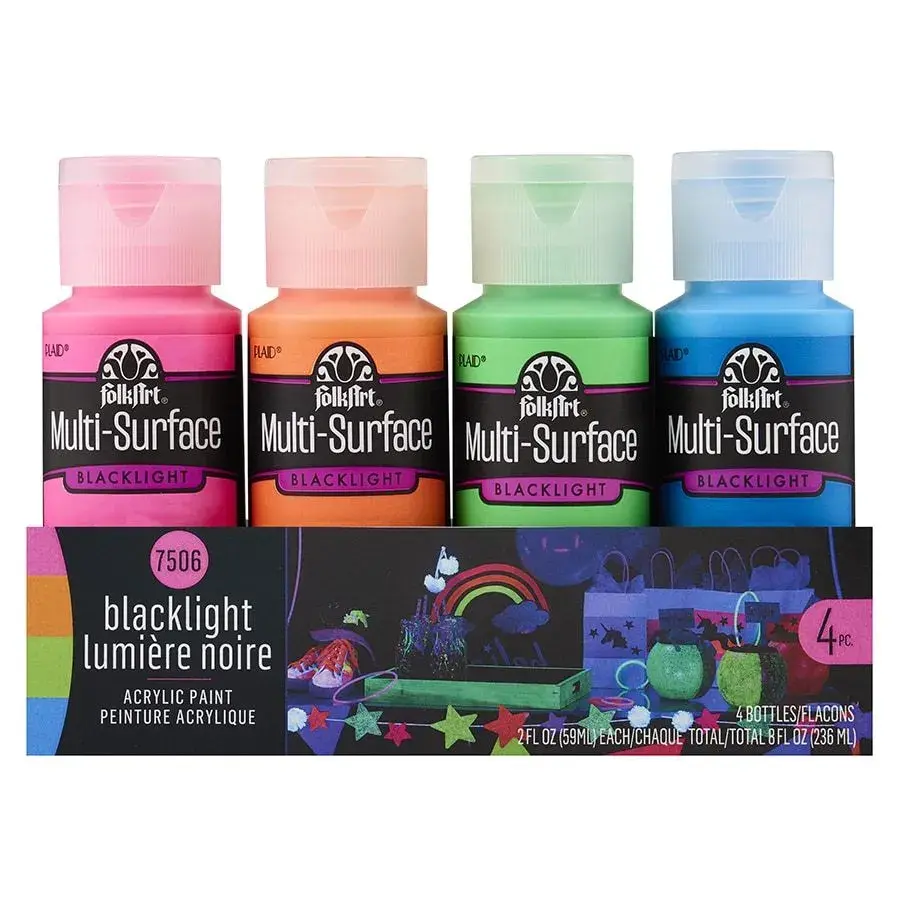 7506 FolkArt Neon Blacklight Acrylic Paint Set - 4 Color 2oz