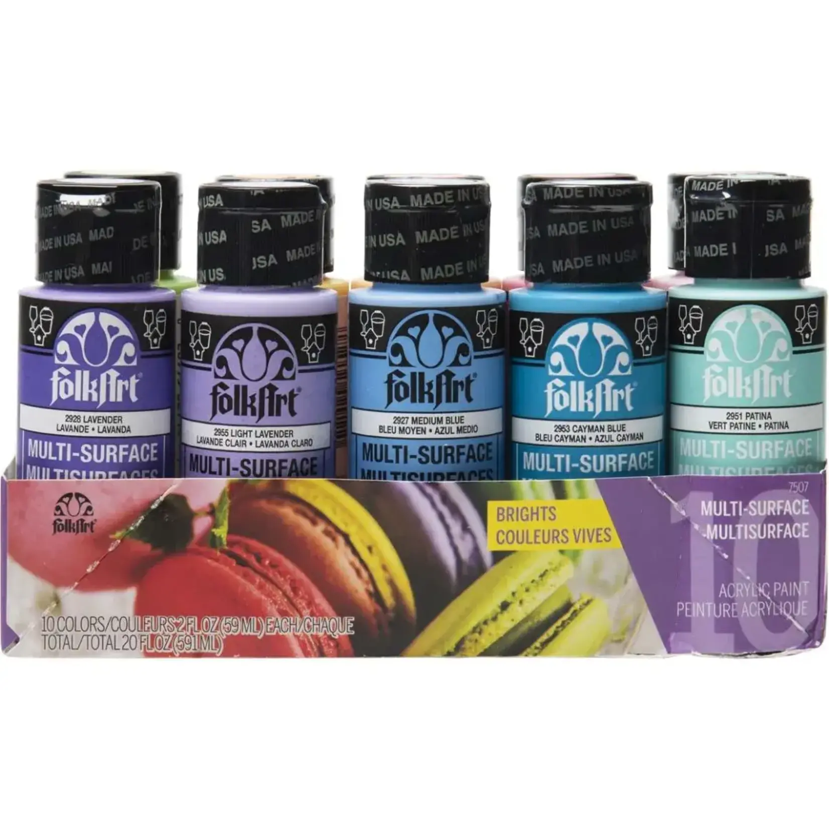 Plaid Crafts 7507 FolkArt MultiSurface Acrylic Paint Brights - 10 Color 2 oz
