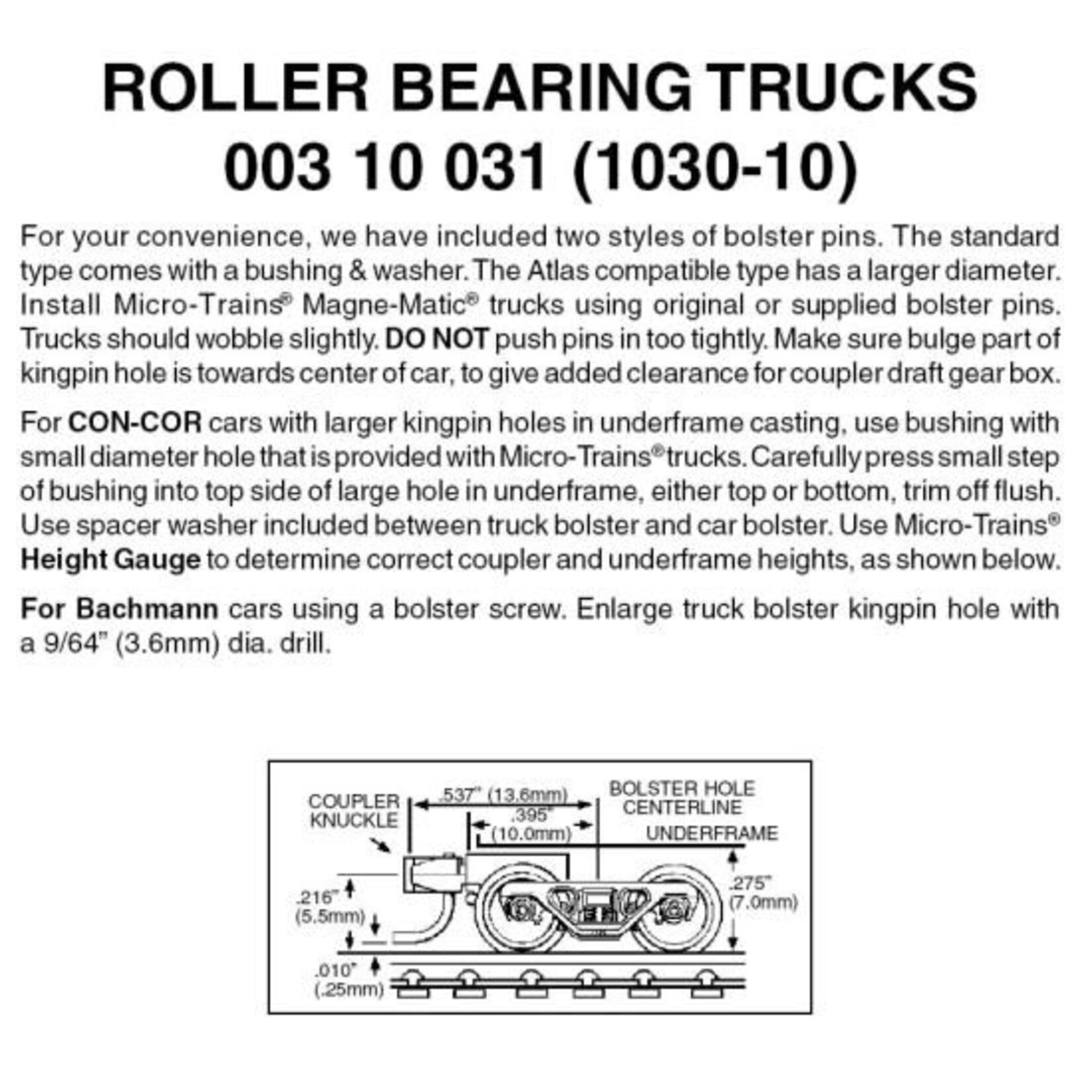 Micro Trains Line 00310042 N Barber Bearing Trucks - 10 Pair (1037-10)