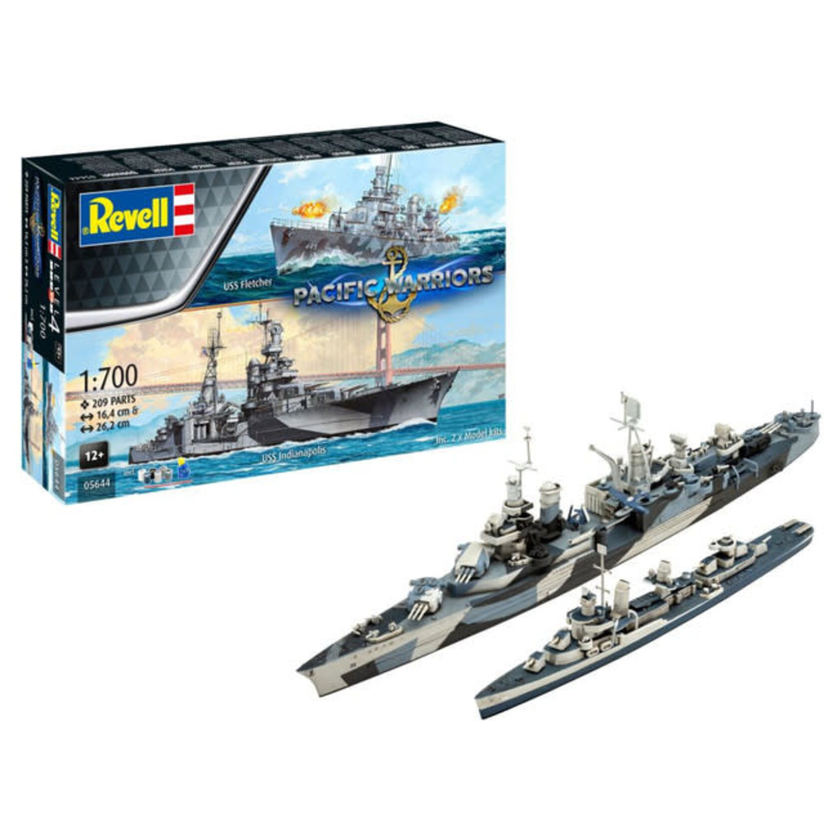Revell 5644 1/700 Pacific Warriors USS Fletcher Destroyer & Indianapolis Cruiser w/ Paint & Glue