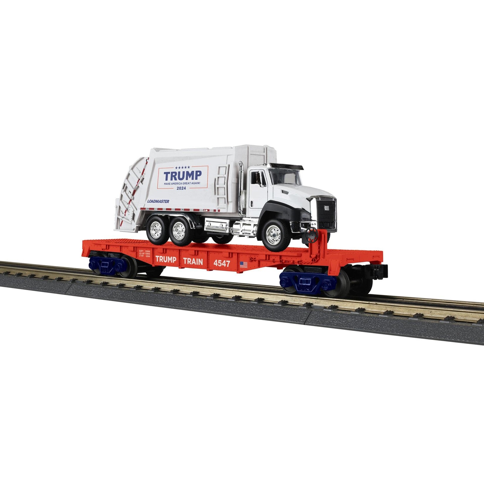 MTH 3076928 O Trump Flatcar w Garbage Truck