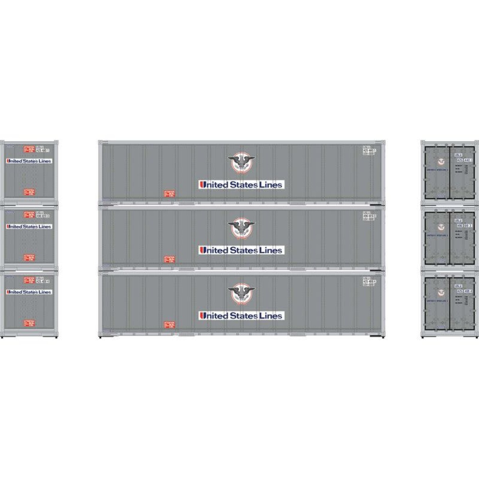 Athearn 63389 HO 40' Smooth Side Containers, USLU #1 (3)