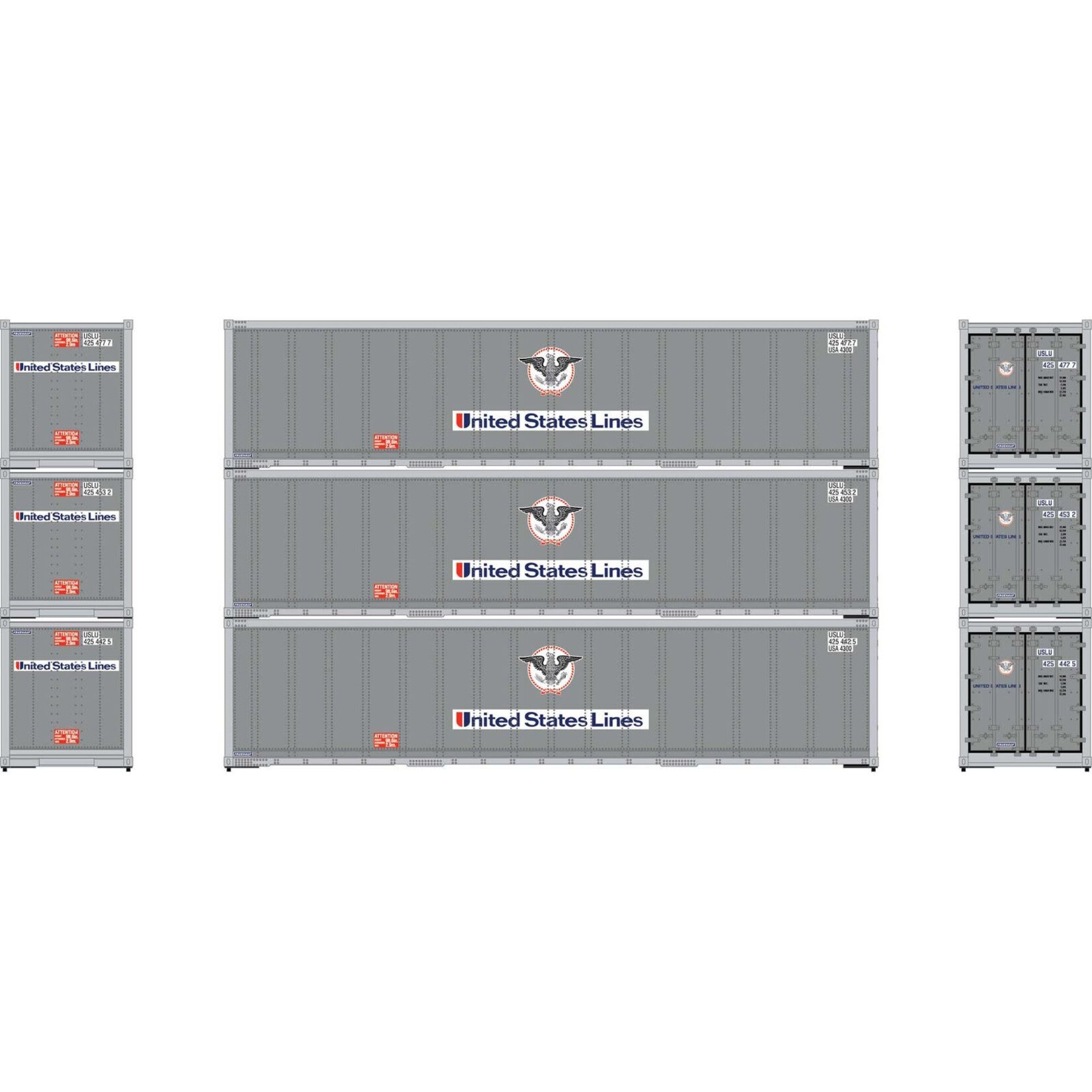 Athearn 63390 HO 40' Smooth Side Containers, USLU #2 (3)