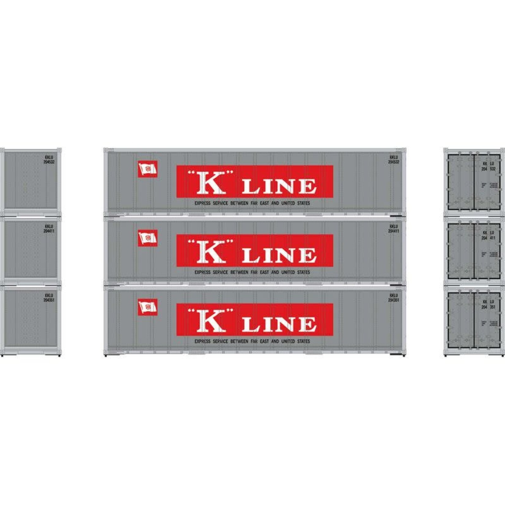 Athearn 63394 HO 40' Smooth Side Containers, KKLU #2 (3)
