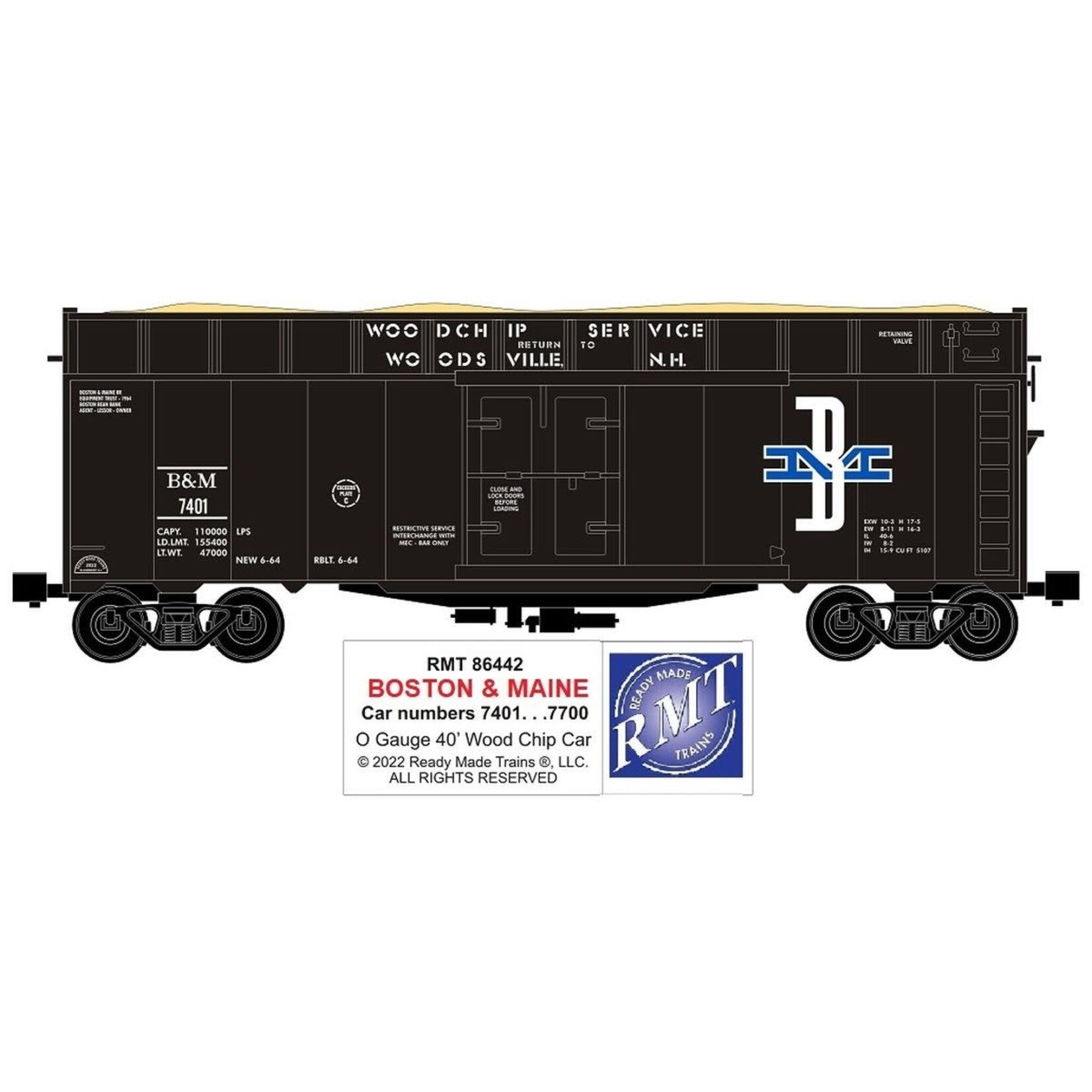 Ready Made Trains 86442 O Woodchip Car B&M Baltimore & Maine