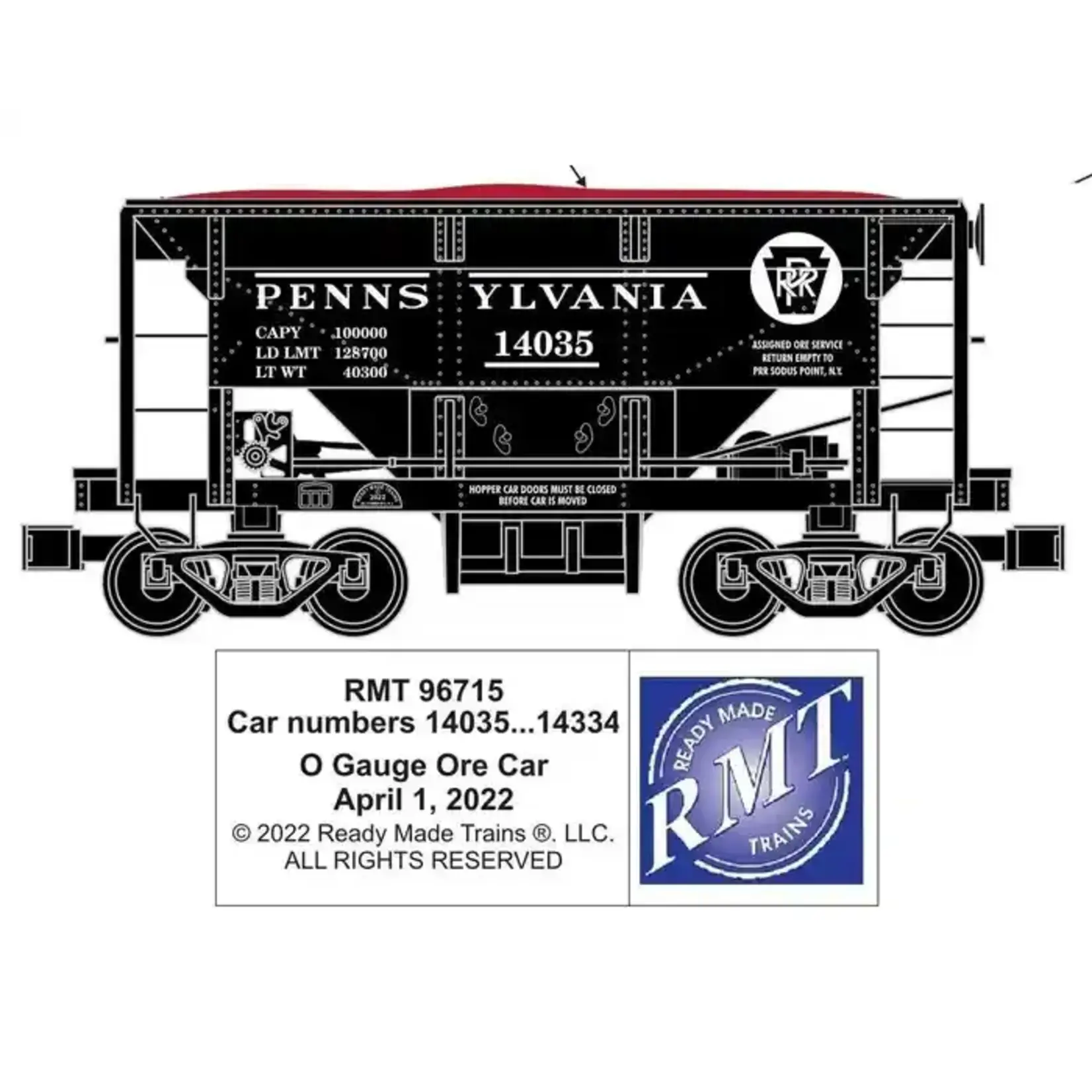 Ready Made Trains 96715 O Ore Car PRR Pennsylvania