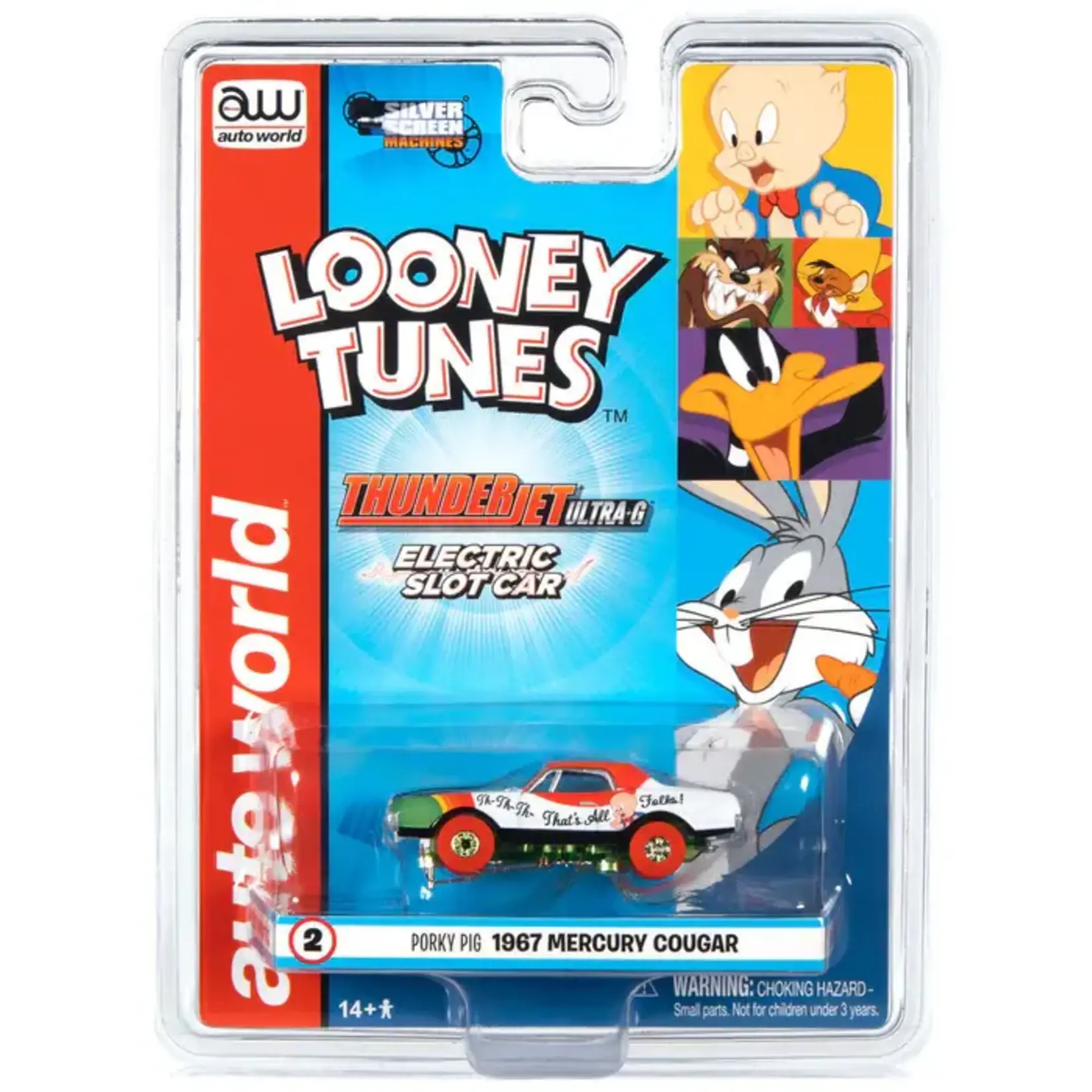 Auto World 363 Thunderjet Ultra G Silver Screen Looney Tunes Slot Car Porky Pig 1967 Mercury Cougar