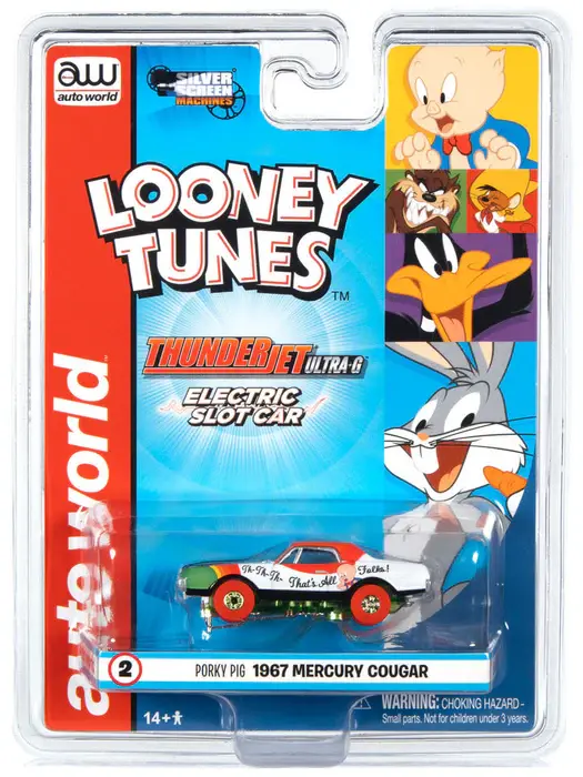 363 Thunderjet Ultra G Silver Screen Looney Tunes Slot Car Porky Pig 1967 Mercury Cougar