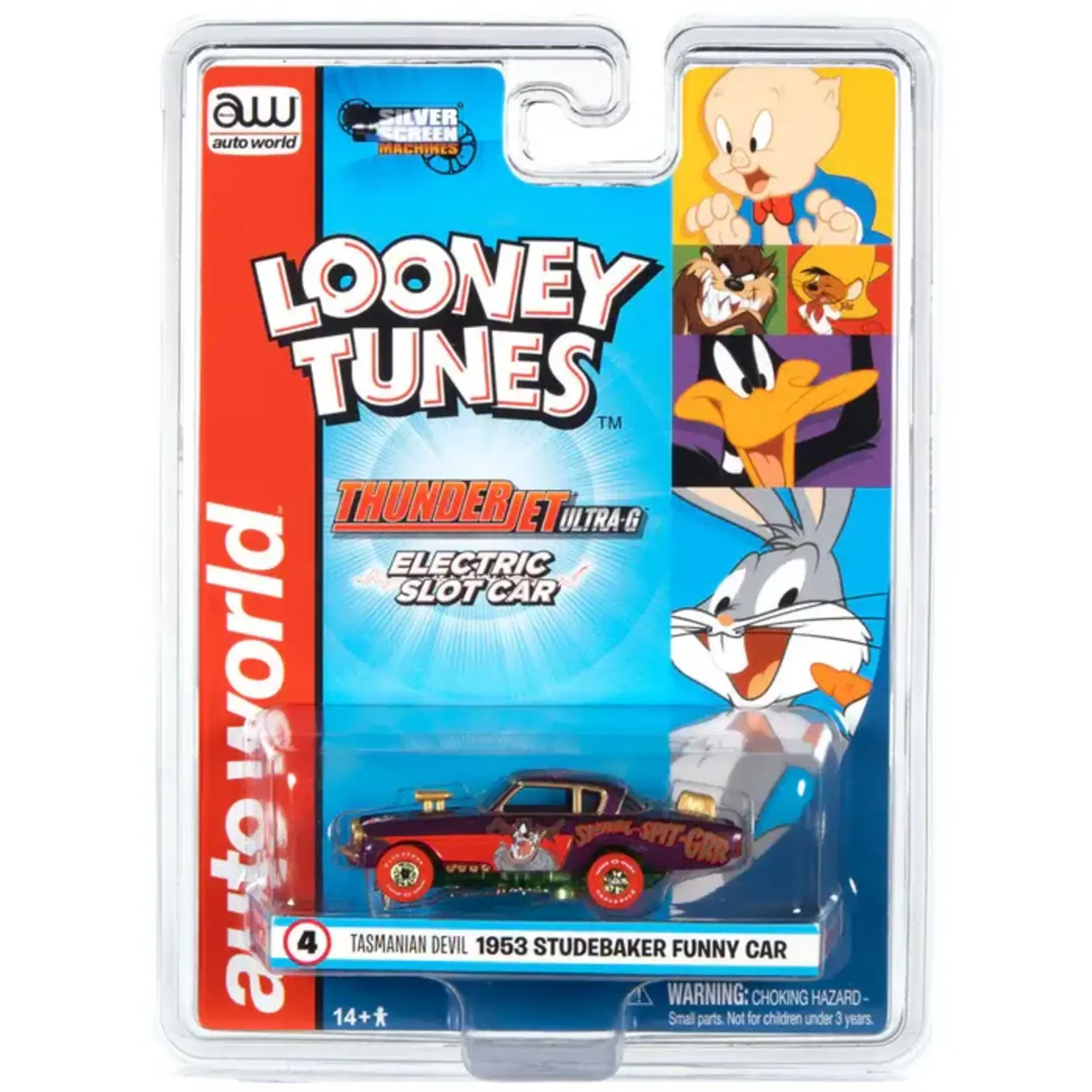 Auto World 363 Thunderjet Ultra G Silver Screen Looney Tunes Slot Car Tasmanian Devil 1953 Studebaker Purple
