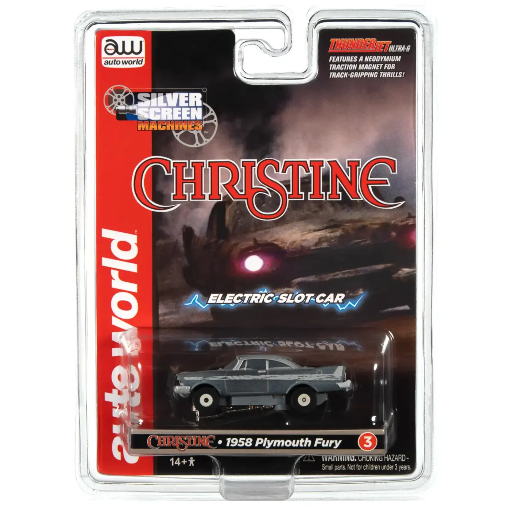 Auto World 381 Thunderjet Silver Screen Machines Slot Car Christine 1958 Plymouth Fury After Fire