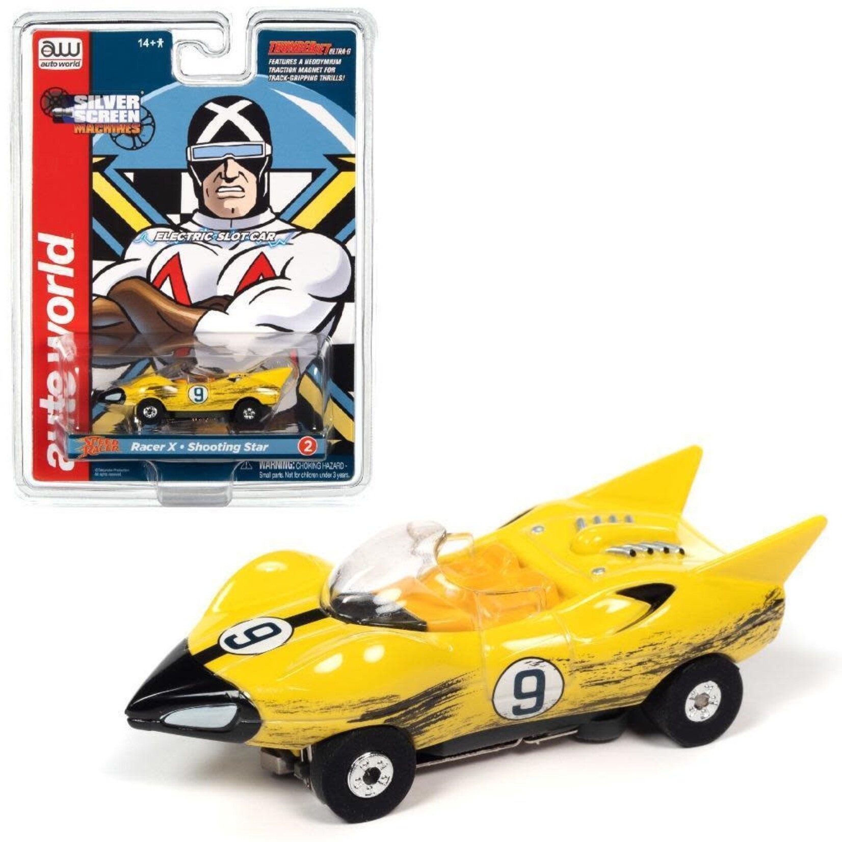 Auto World 381 Thunderjet Silver Screen Machines Slot Car Speed Racer Racer X Shoothing Star - Yellow
