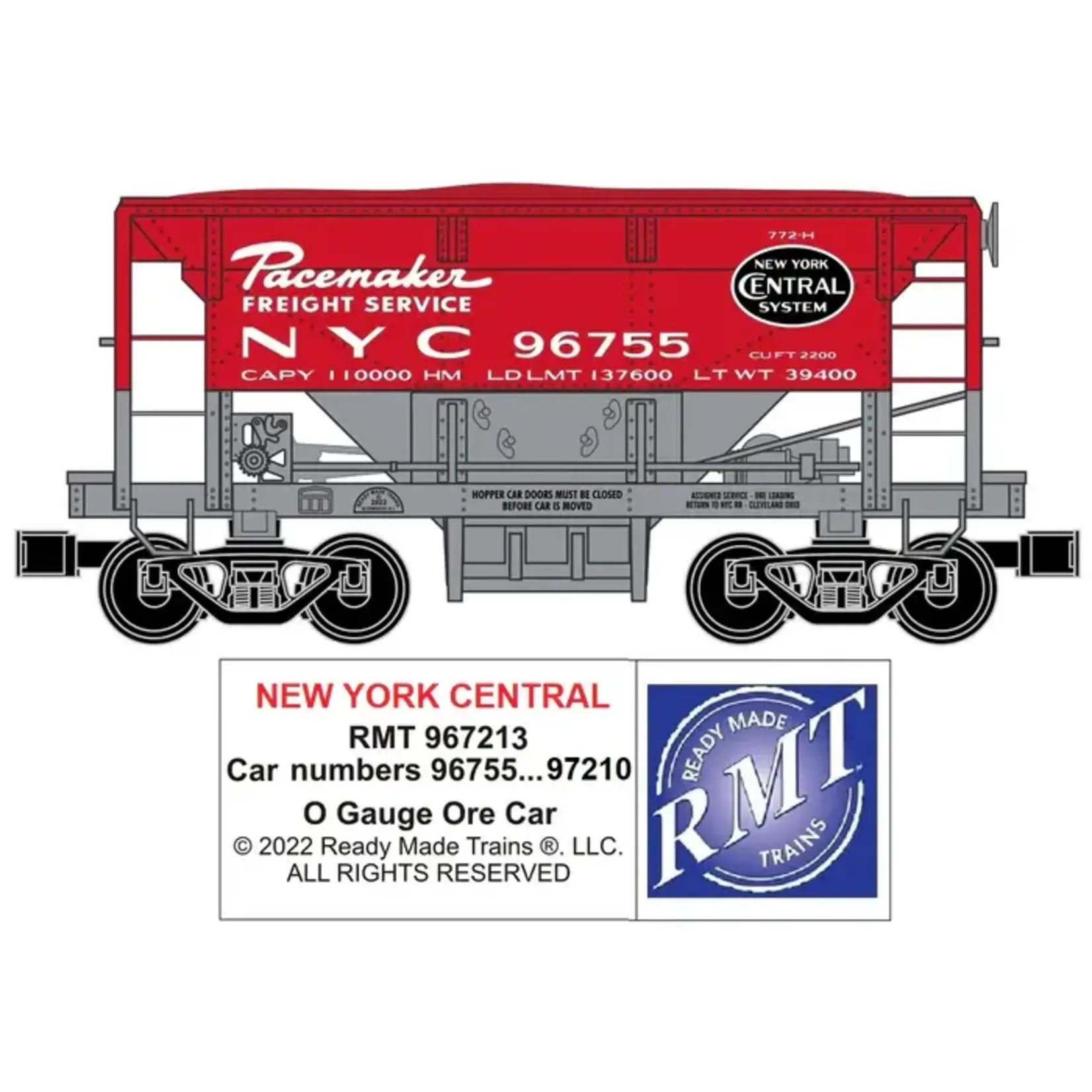 Ready Made Trains 967213 O Ore Car NYC Pacemaker