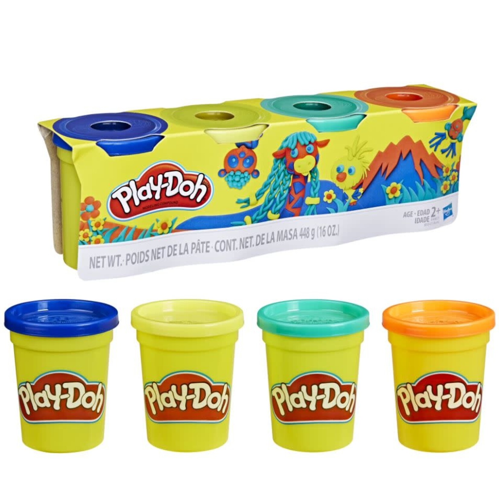 Play-Doh 4867 Playdoh 4 Pack of 4oz Wild Colors - Dk Blue, Yellow Green, Orange, Green