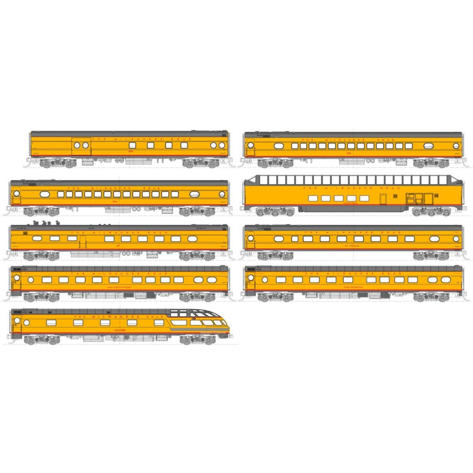 Kato 1060891 N Milwaukee Road Olympian Hiawatha 9 Car Set Post01955 Scheme w/ Lights