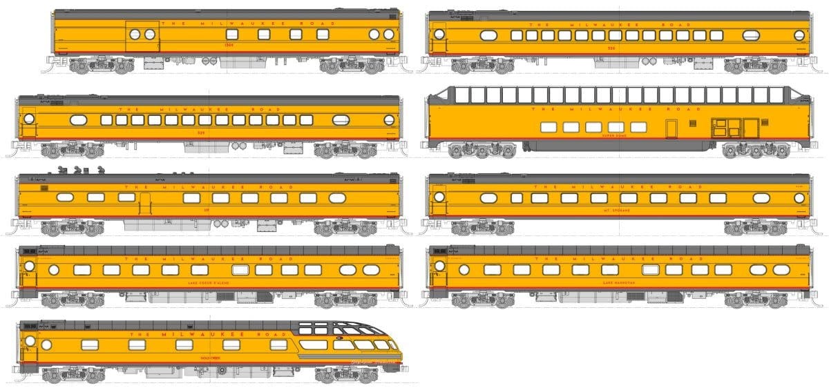 106089 N Milwaukee Road Olympian Hiawatha 9 Car Set Post01955 Scheme