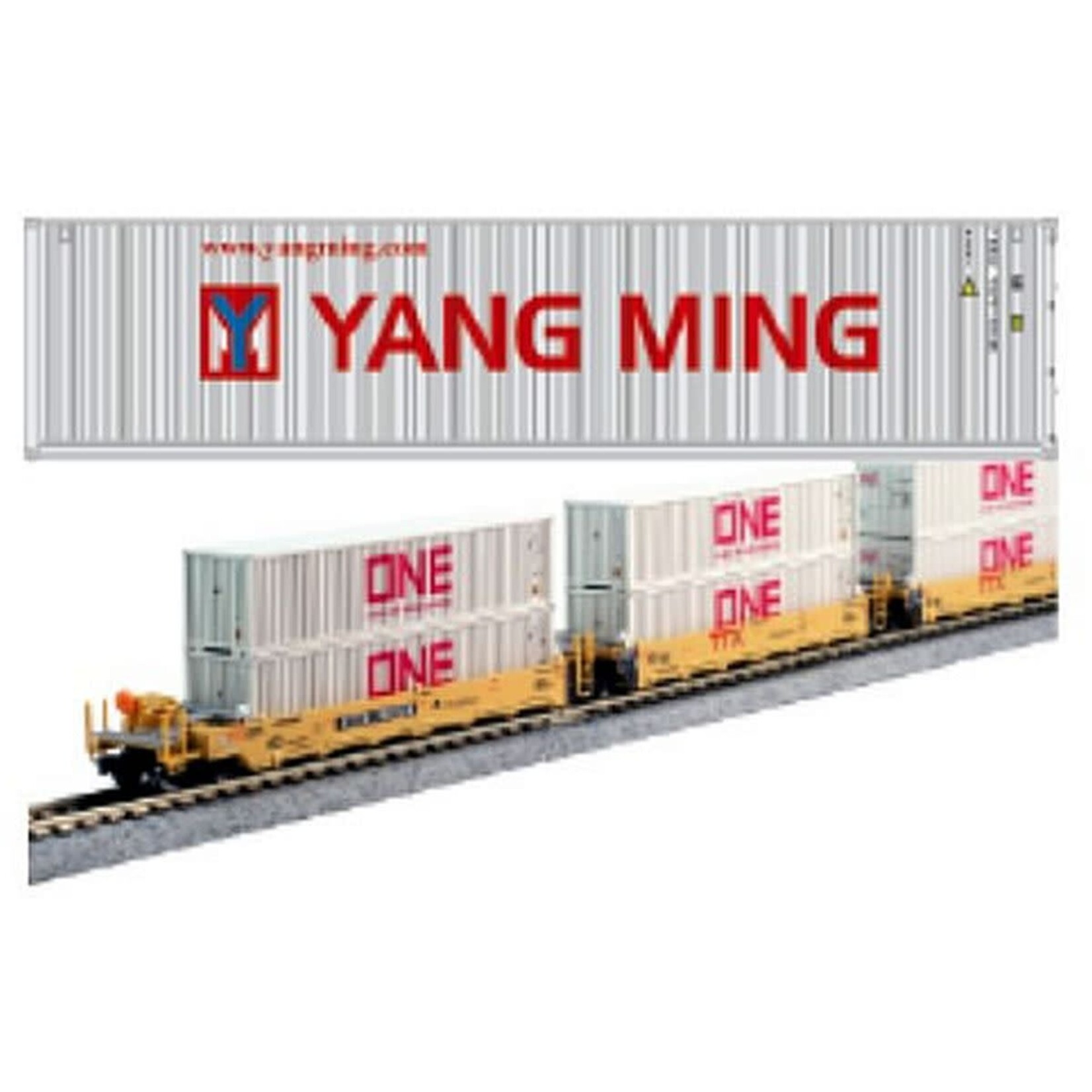 Kato 1066213 N MAXI-I Double Stack 5pk TTX #759368 w/Yang Ming Containers