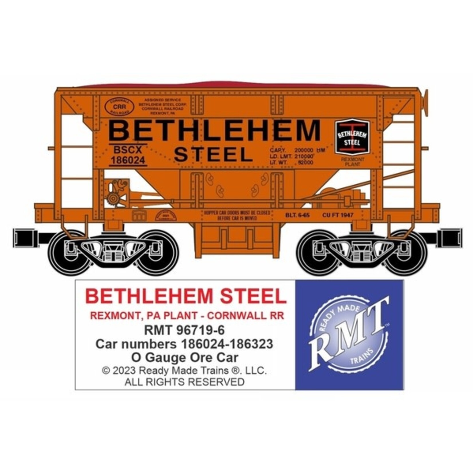 Ready Made Trains 967196 O Ore Car Bethlehem Steel Cornwall RR Rexmont Plant