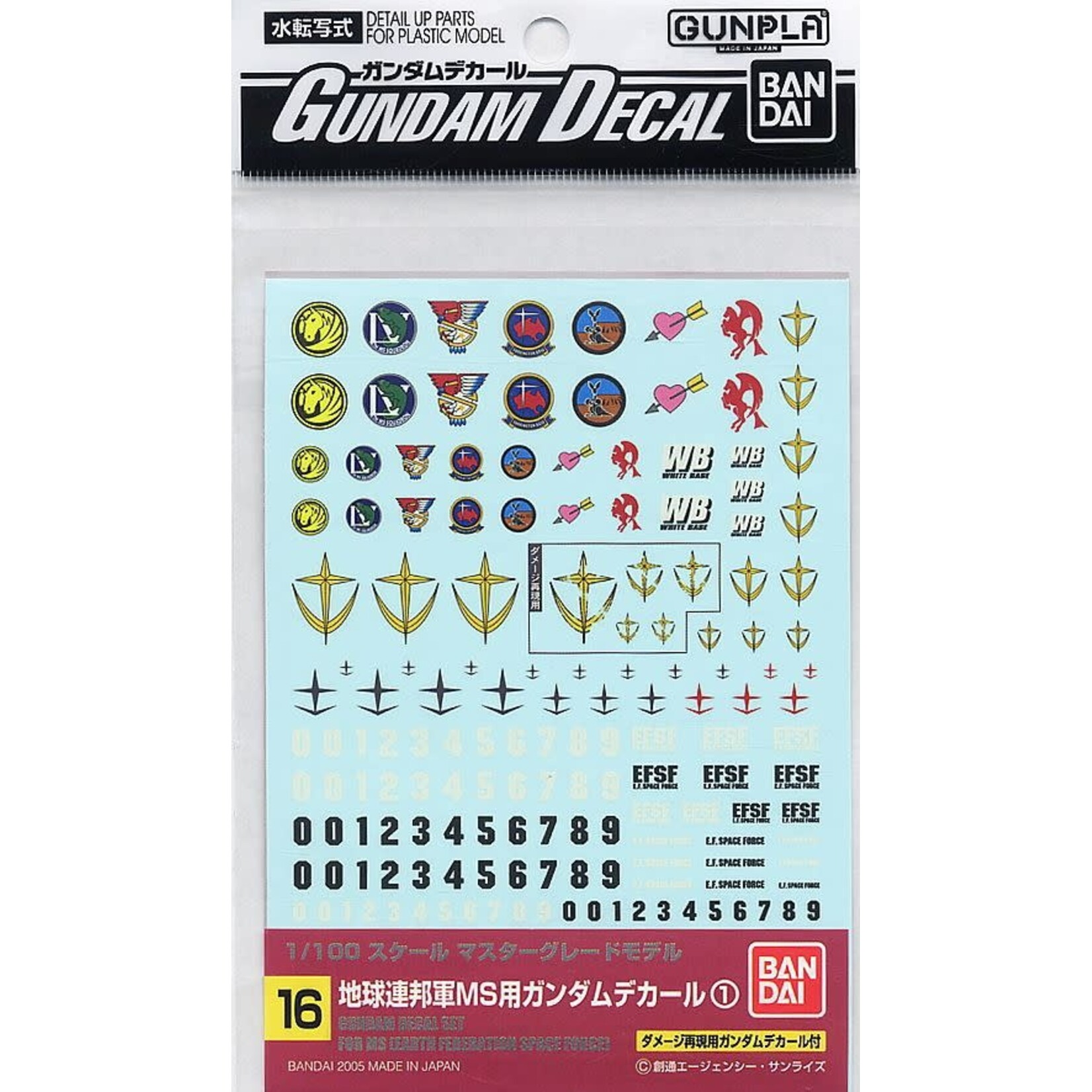 Bandai 1134134 Gundam Decal GD16 1/100 MG EFSF Mobile Suit #1