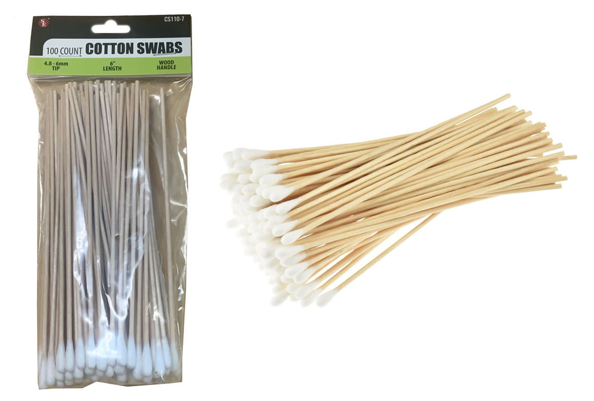SC1107 Cotton Swabs - 100 Count - 6" Wood Handle