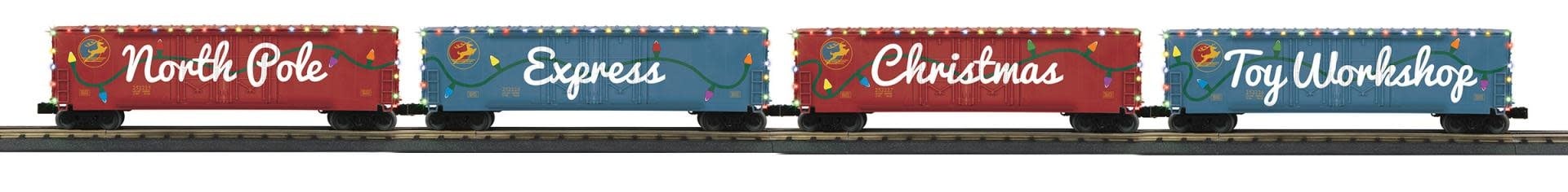 3070152 O North Pole 50' Double Door Boxcar 4 pack w/LEDs