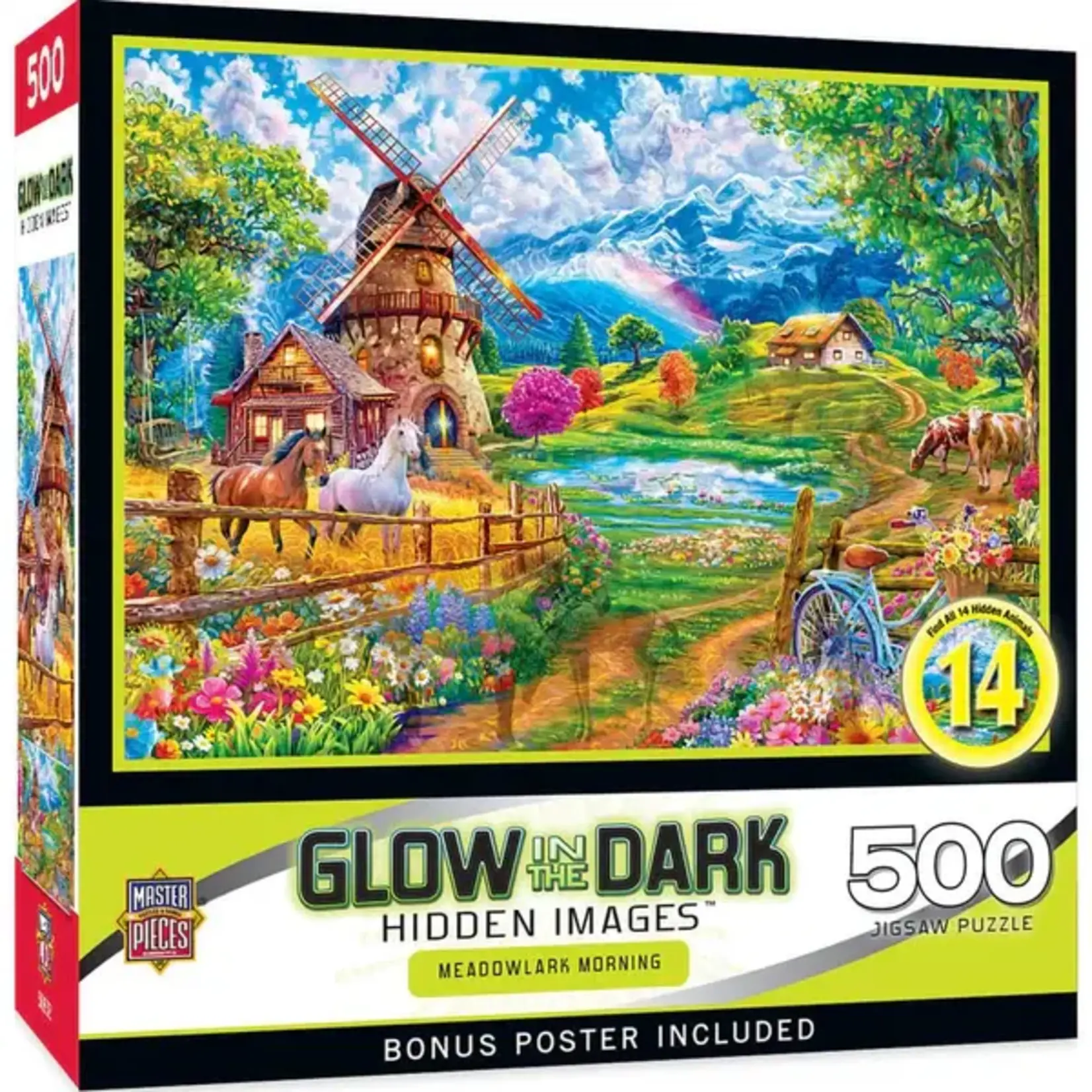 MasterPieces 32647 Hidden Images Glow In The Dark Meadowlark Morning 500 Piece Puzzle