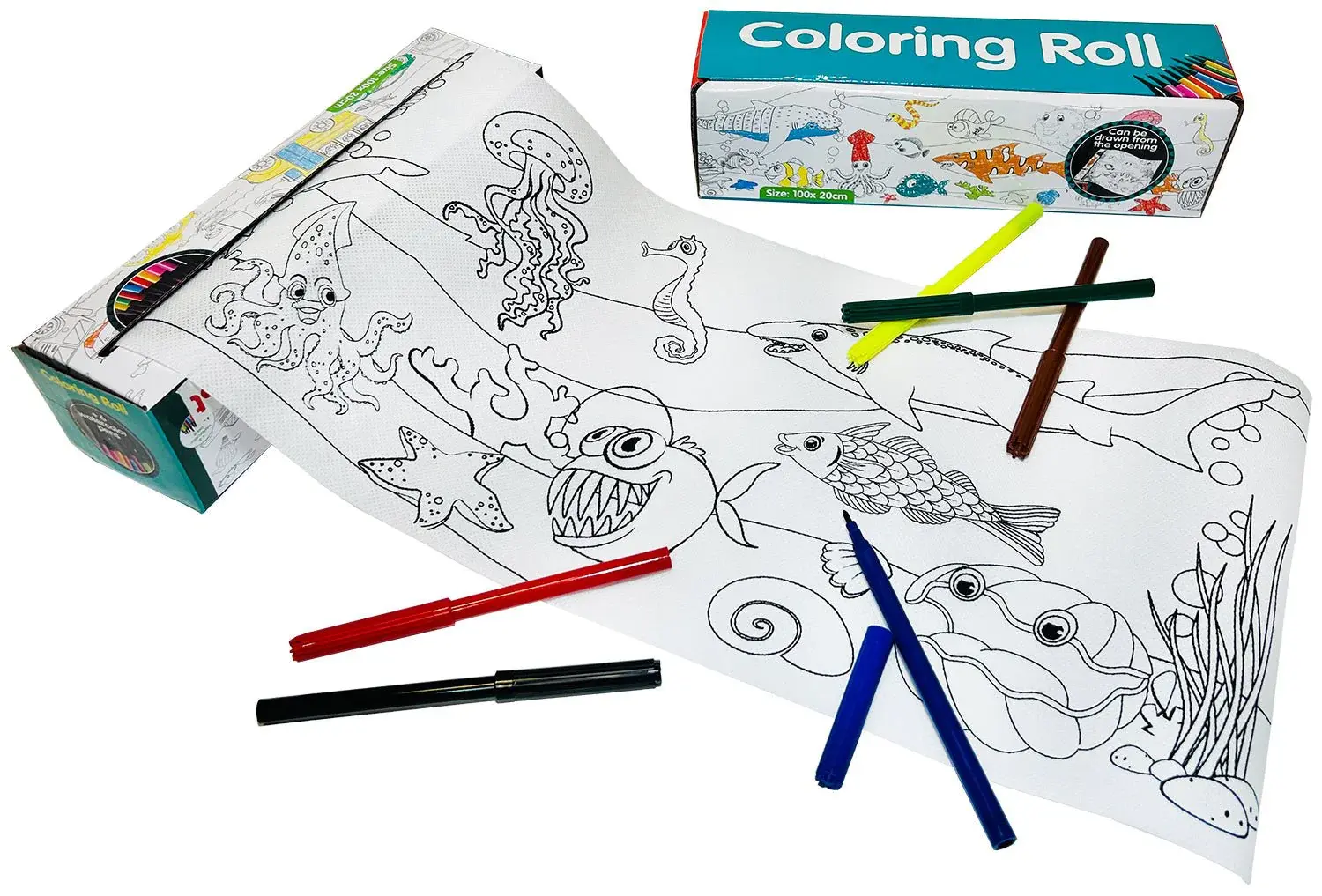 Coloring Roll Underwater World Small With 6pcs Markers