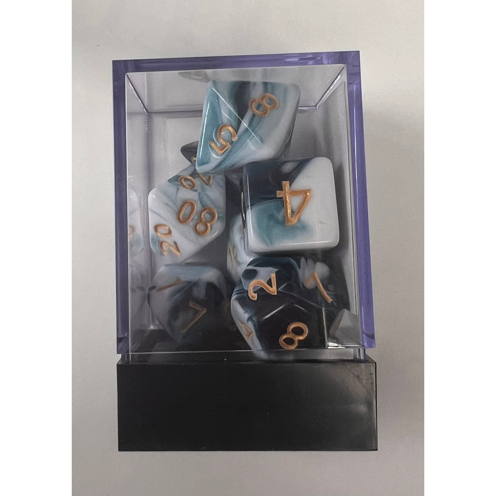 Whimsy Dice 7 Polyhedral Acrylic RPG - Blue & White