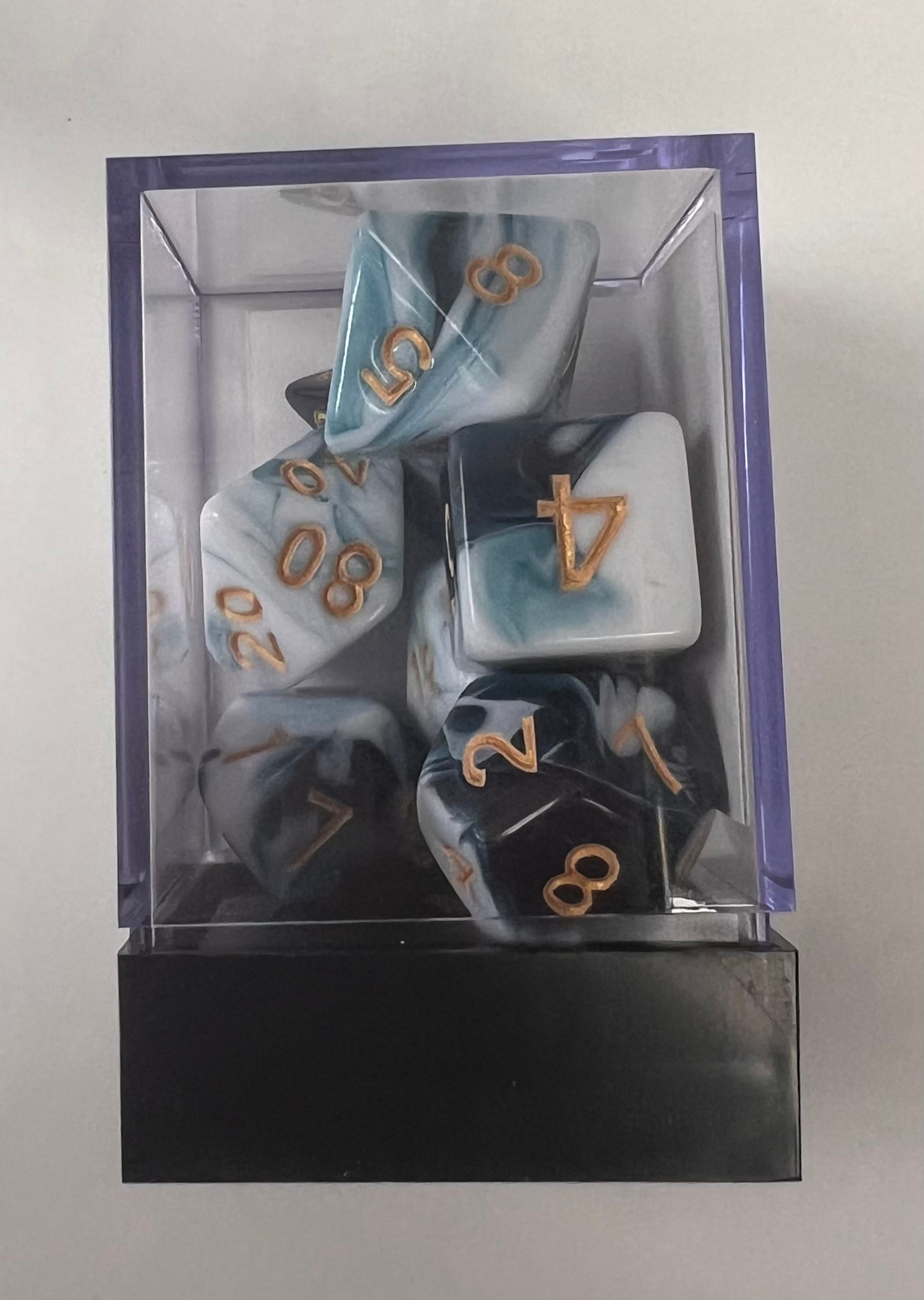 Whimsy Dice 7 Polyhedral Acrylic RPG - Blue & White