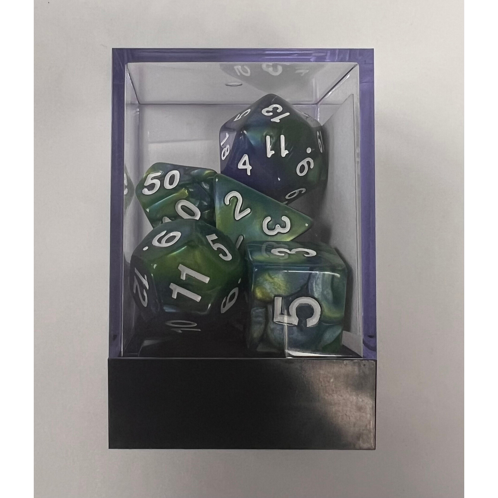 Whimsy Dice 7 Polyhedral Acrylic RPG - Blue & Green