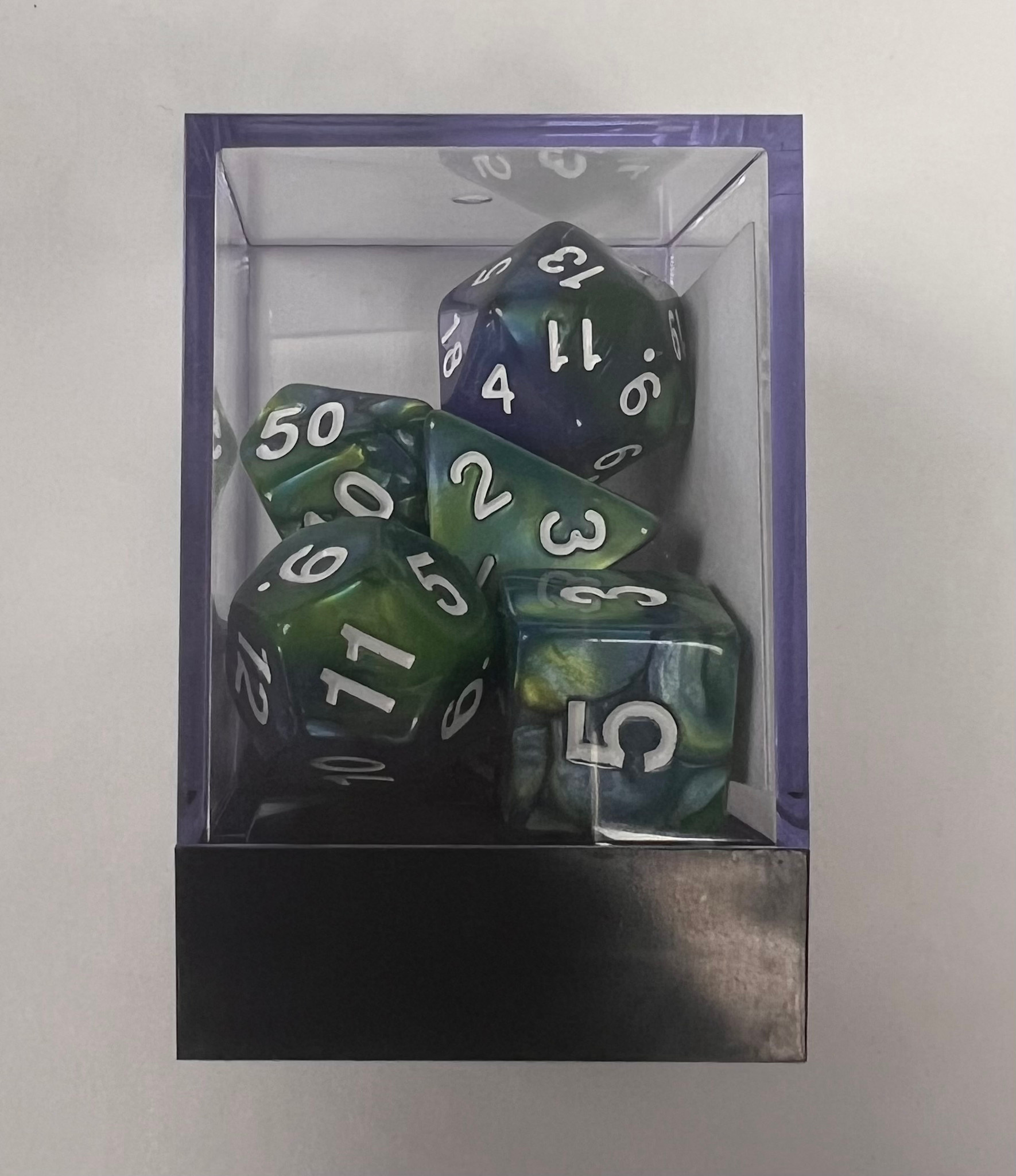 Whimsy Dice 7 Polyhedral Acrylic RPG - Blue & Green
