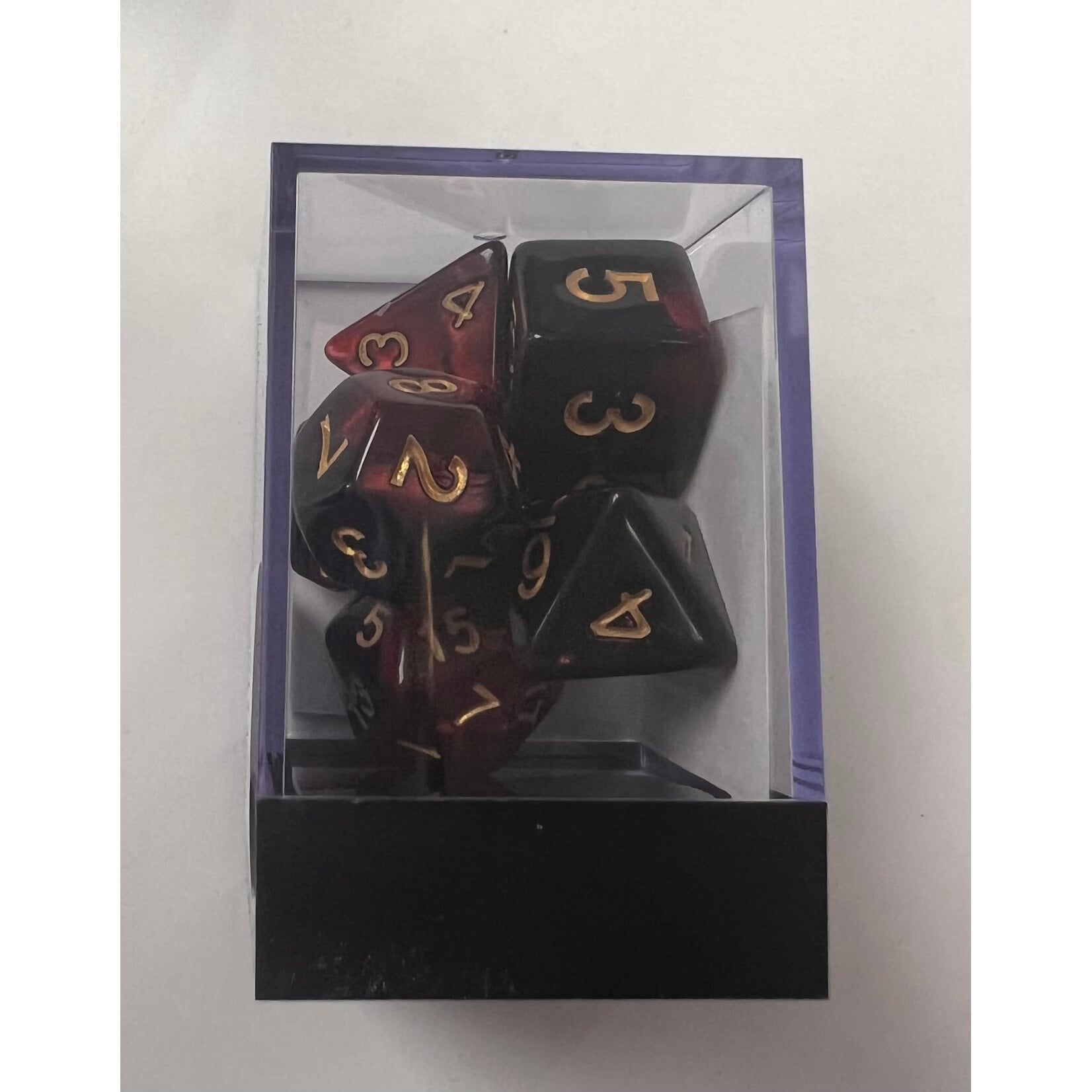 Whimsy Dice 7 Polyhedral Acrylic RPG - Red & Black