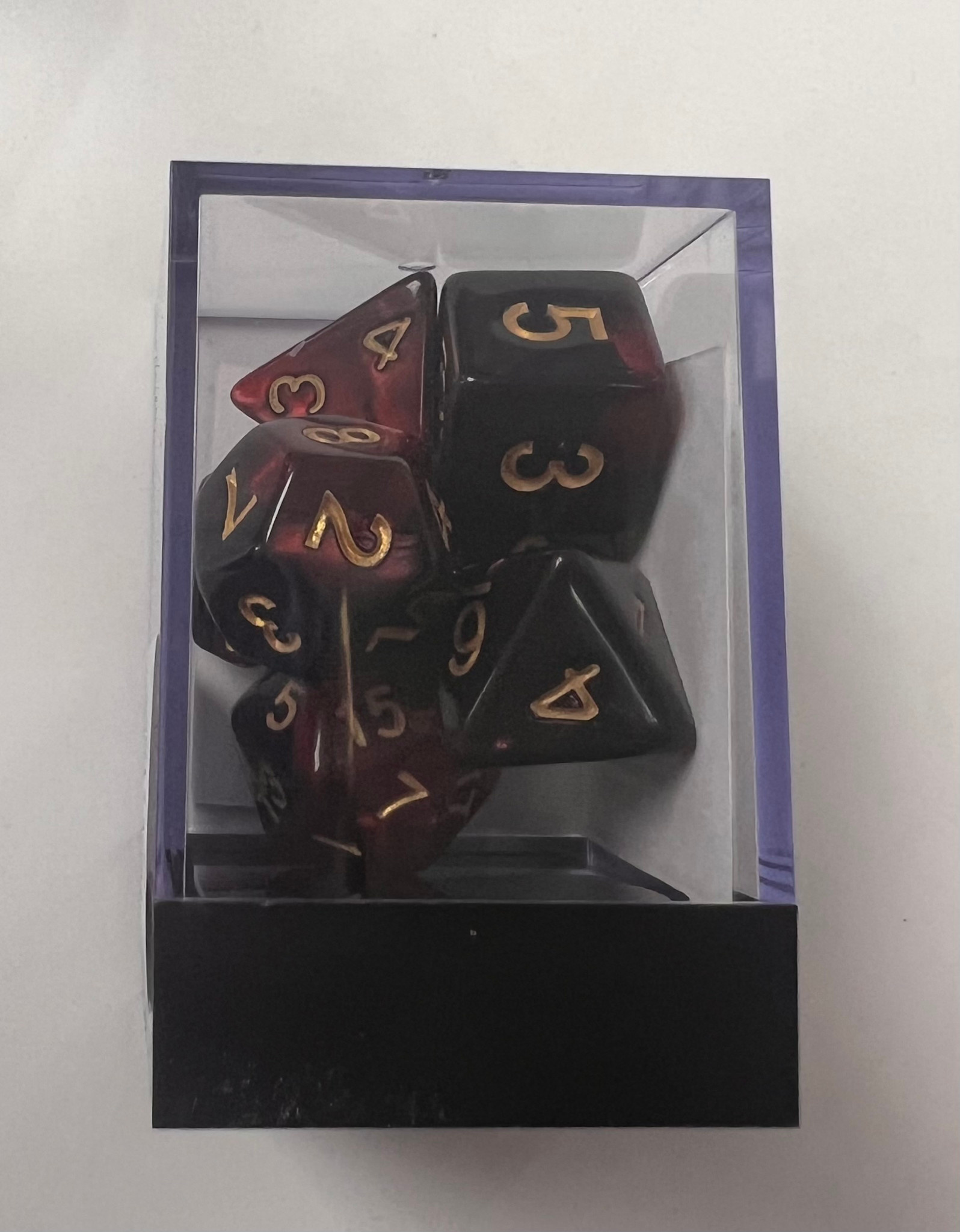 Whimsy Dice 7 Polyhedral Acrylic RPG - Red & Black
