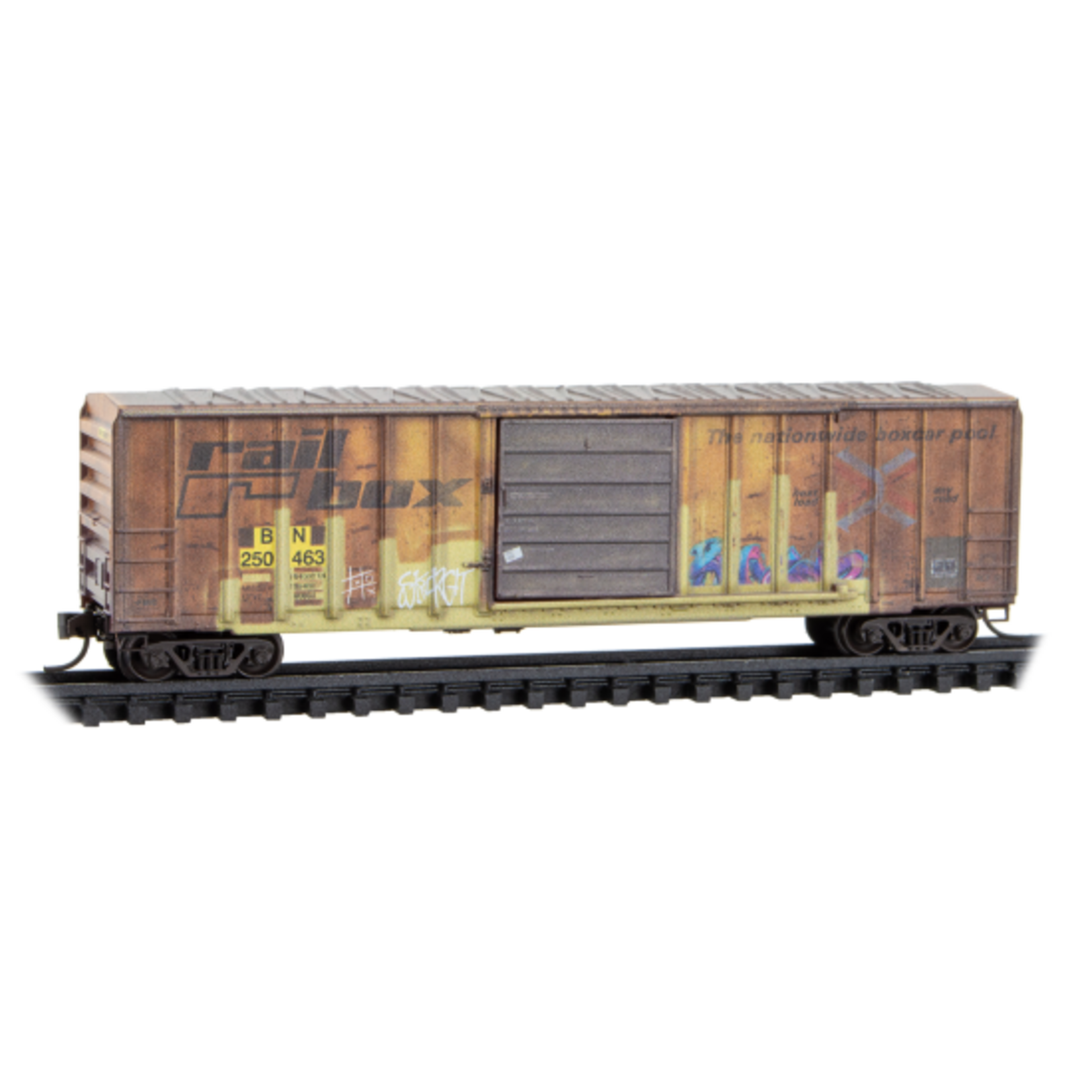 Micro Trains By Atlas 025144019 N 50' Single Door Rib Side Box Car w/o Roofwalk Weathered Burlington Northern Ex Railbox 250463