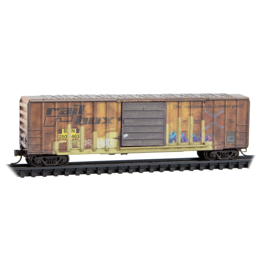 025144019 N 50' Single Door Rib Side Box Car w/o Roofwalk Weathered Burlington Northern Ex Railbox 250463