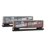 Micro Trains By Atlas 983105109 N 50' Single Door Box Car w/o Roofwalk BN EX-NP Share In Freedom Weathered 2 Pk 31003 31128