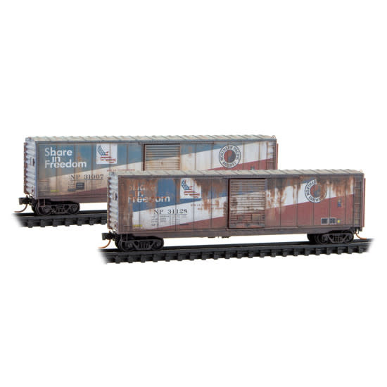 983105109 N 50' Single Door Box Car w/o Roofwalk BN EX-NP Share In Freedom Weathered 2 Pk 31003 31128